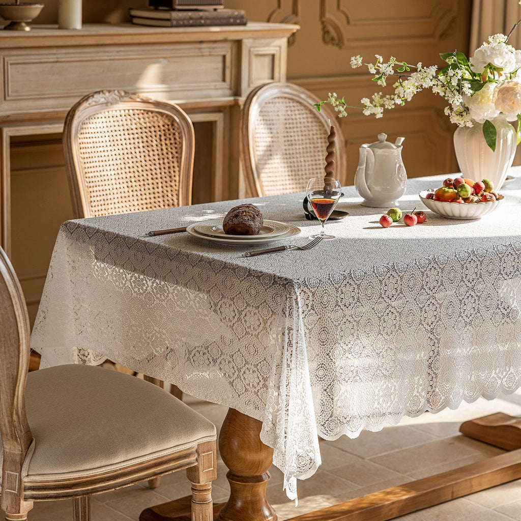 White Lace French Countryside Coffee Table Cloth — TV Stand Cover, Dresser Cover, Shoe Cabinet Cover, Dessert Tablecloth for Party Wedding Daily Home