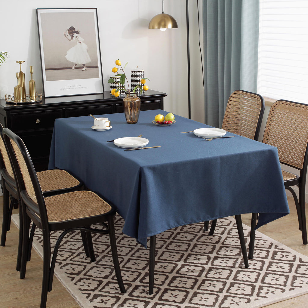 Solid Color Linen-Like Waterproof Tablecloth for Dining Table, Coffee Table & TV Stand – Oil-Proof, Wrinkle-Resistant, Blue