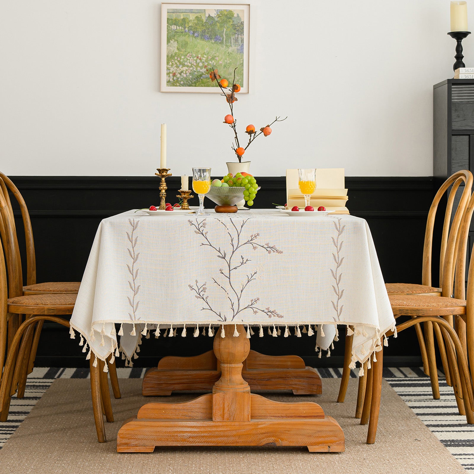 Linen-Like Waterproof Tablecloth with Lavender Pattern — Breathable & Minimalist Design for Home Use, Fits Square, Round & Rectangular Tables
