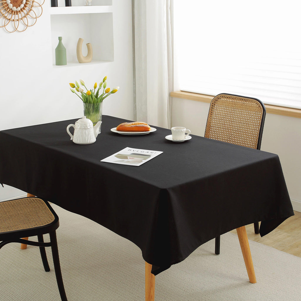 Solid Color Linen-Like Waterproof Tablecloth for Dining Table, Coffee Table & TV Stand – Oil-Proof, Wrinkle-Resistant, Black