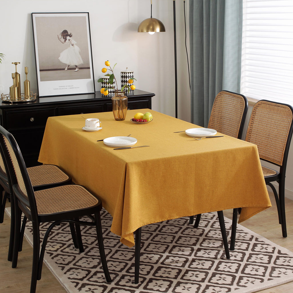 Solid Color Linen-Like Waterproof Tablecloth for Dining Table, Coffee Table & TV Stand – Oil-Proof, Wrinkle-Resistant, Yellow