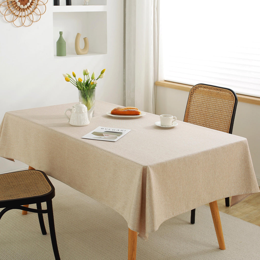 Solid Color Linen-Like Waterproof Tablecloth for Dining Table, Coffee Table & TV Stand – Oil-Proof, Wrinkle-Resistant, Beige