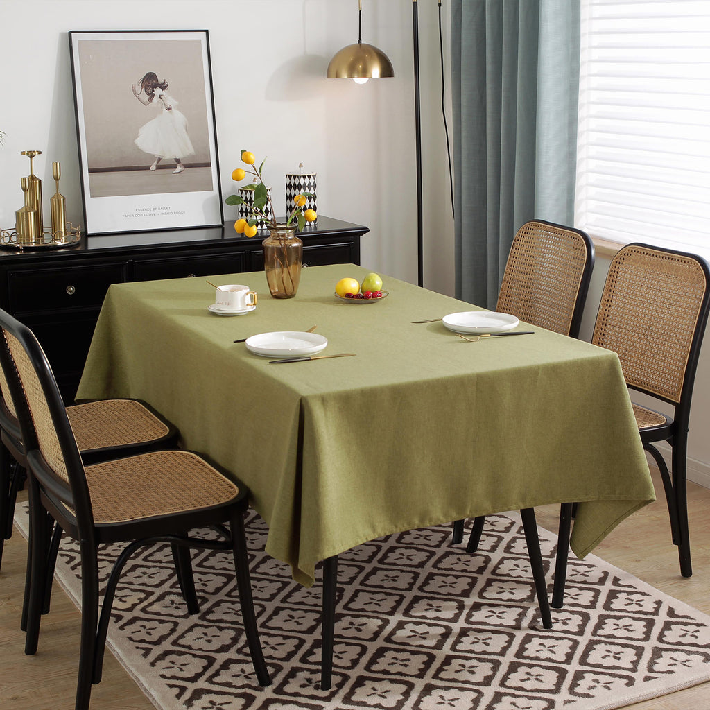 Solid Color Linen-Like Waterproof Tablecloth for Dining Table, Coffee Table & TV Stand – Oil-Proof, Wrinkle-Resistant, Green