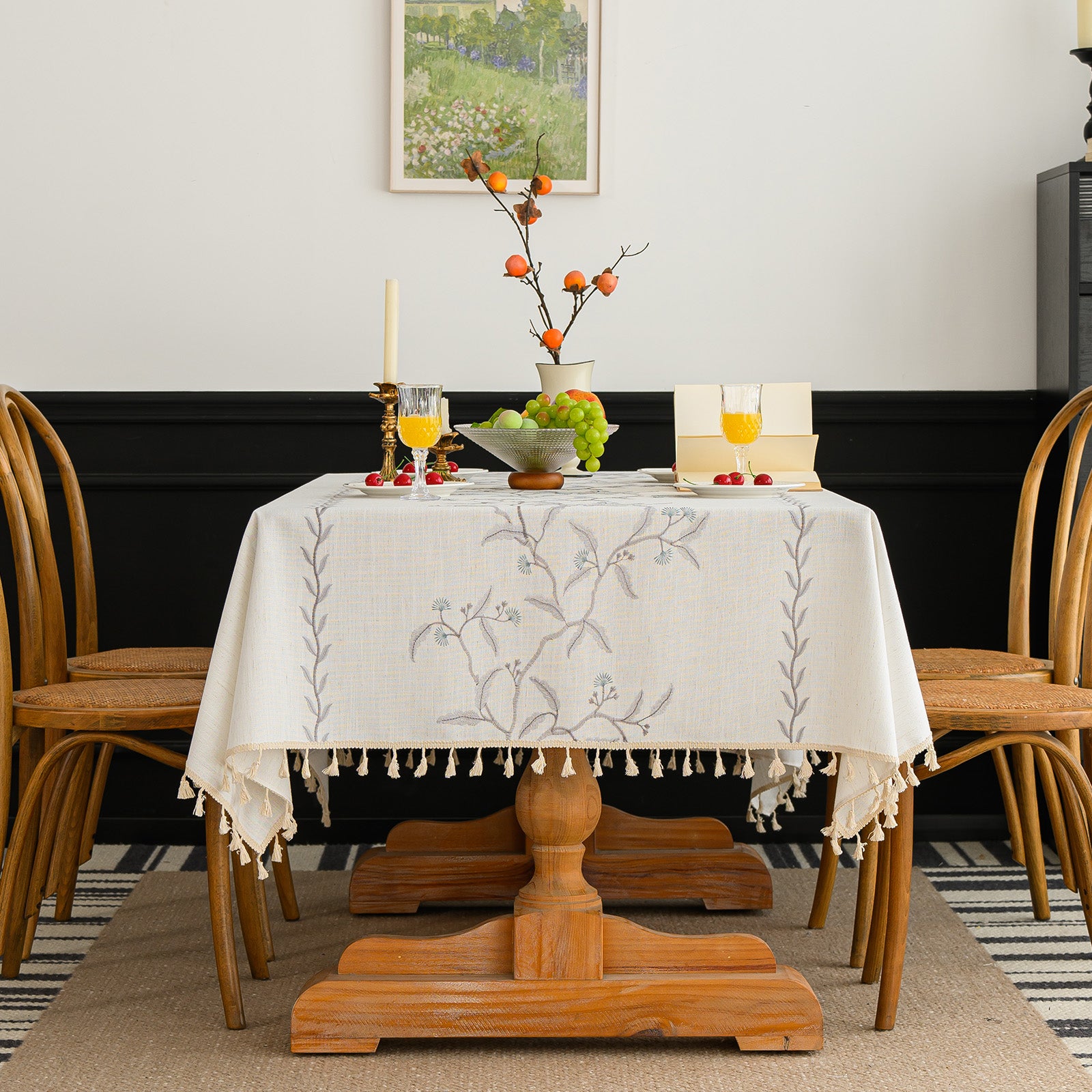 Linen-Like Waterproof Tablecloth with Spruce Tree Pattern — Breathable & Minimalist Design for Home Use, Fits Square, Round & Rectangular Tables