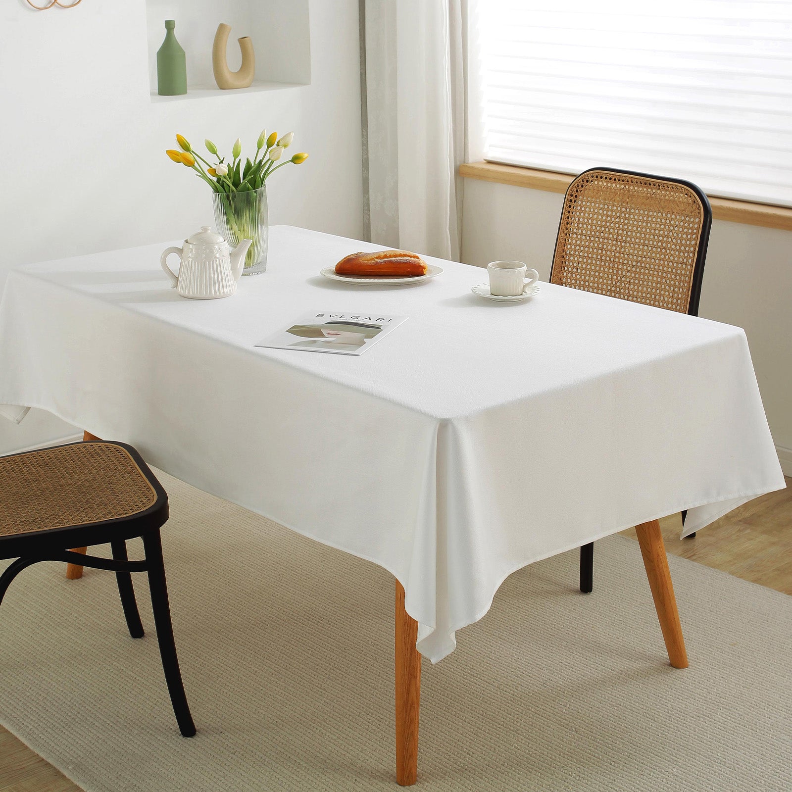 Solid Color Linen-Like Waterproof Tablecloth for Dining Table, Coffee Table & TV Stand – Oil-Proof, Wrinkle-Resistant, White