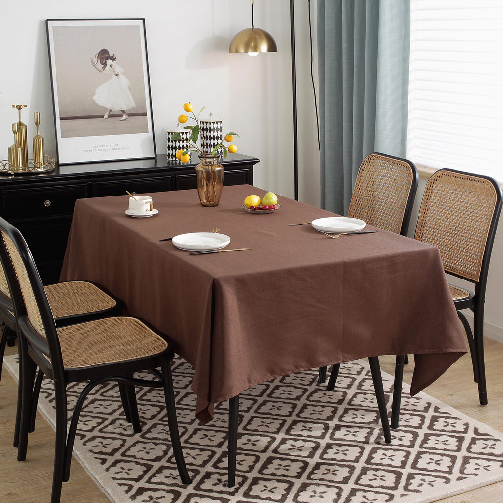 Solid Color Linen-Like Waterproof Tablecloth for Dining Table, Coffee Table & TV Stand – Oil-Proof, Wrinkle-Resistant, Brown