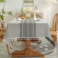 Waterproof Stainproof Linen Cotton Tablecloth, Jacquard Tassel, Thick Soft & Wrinkle Free, for Rectangle Square Tables