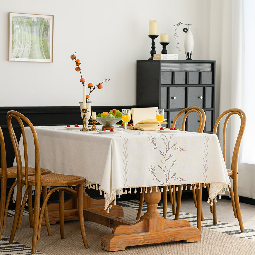 Linen-Like Waterproof Tablecloth with Lavender Pattern — Breathable & Minimalist Design for Home Use, Fits Square, Round & Rectangular Tables
