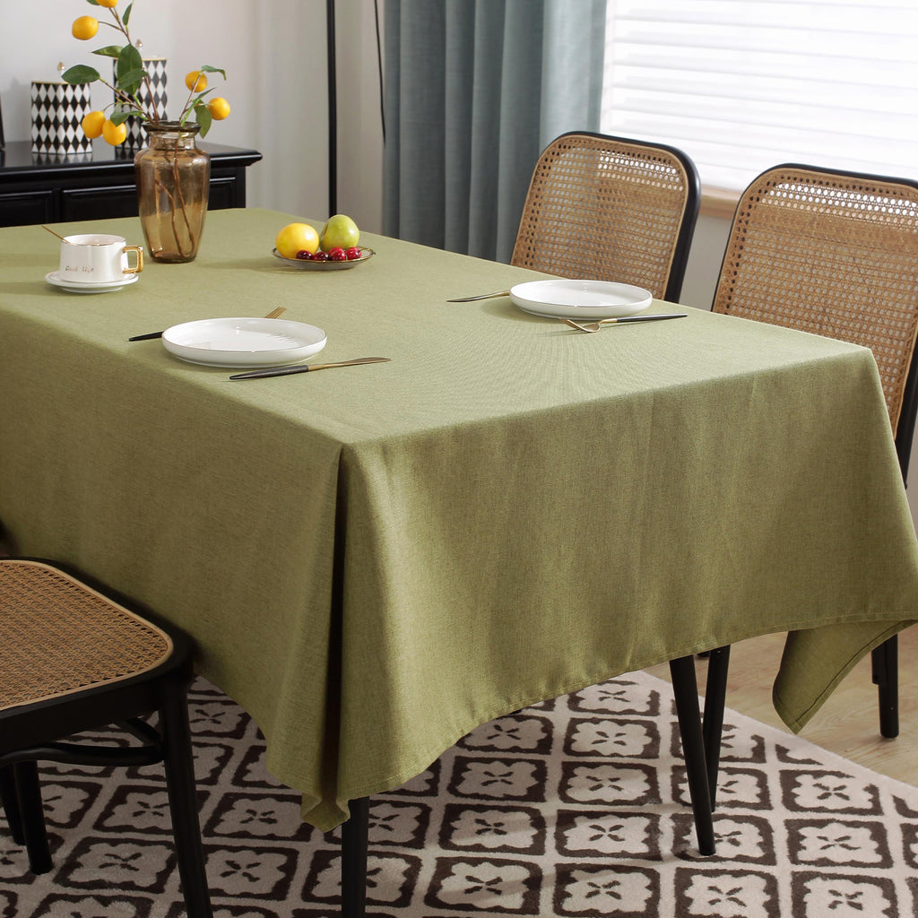 Solid Color Linen-Like Waterproof Tablecloth for Dining Table, Coffee Table & TV Stand – Oil-Proof, Wrinkle-Resistant, Green