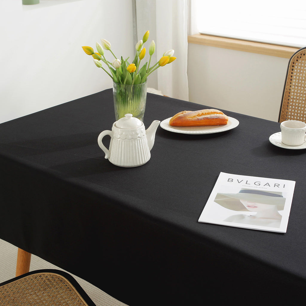 Solid Color Linen-Like Waterproof Tablecloth for Dining Table, Coffee Table & TV Stand – Oil-Proof, Wrinkle-Resistant, Black