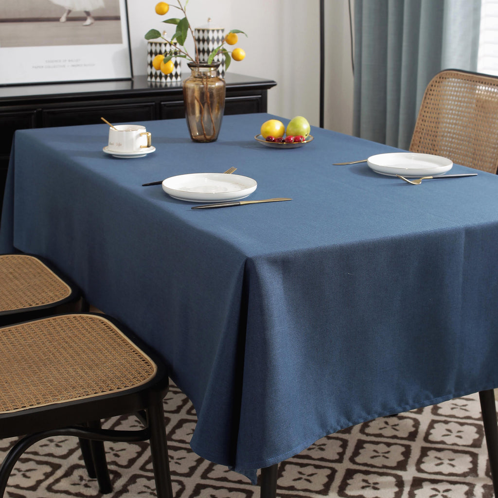 Solid Color Linen-Like Waterproof Tablecloth for Dining Table, Coffee Table & TV Stand – Oil-Proof, Wrinkle-Resistant, Blue