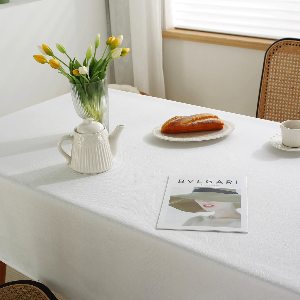 Solid Color Linen-Like Waterproof Tablecloth for Dining Table, Coffee Table & TV Stand – Oil-Proof, Wrinkle-Resistant, White