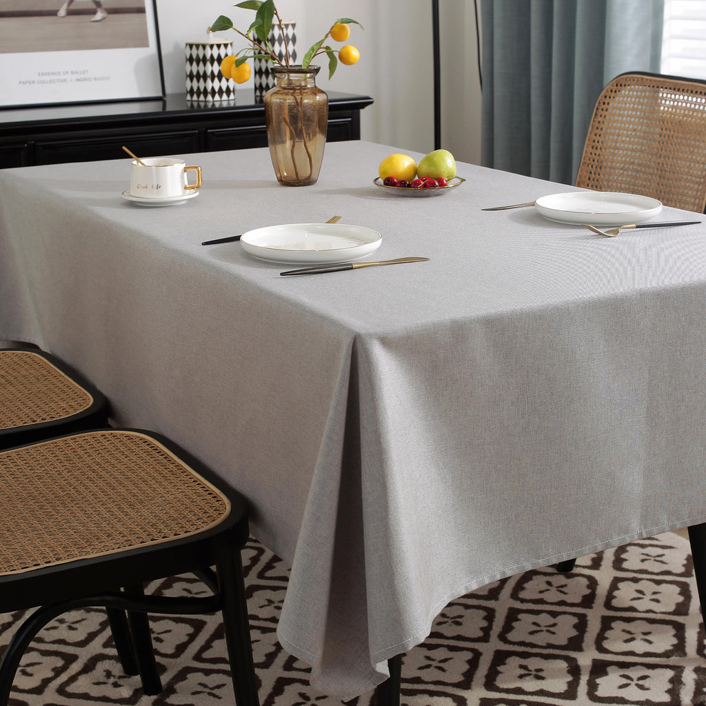 Solid Color Linen-Like Waterproof Tablecloth for Dining Table, Coffee Table & TV Stand – Oil-Proof, Wrinkle-Resistant, Gray