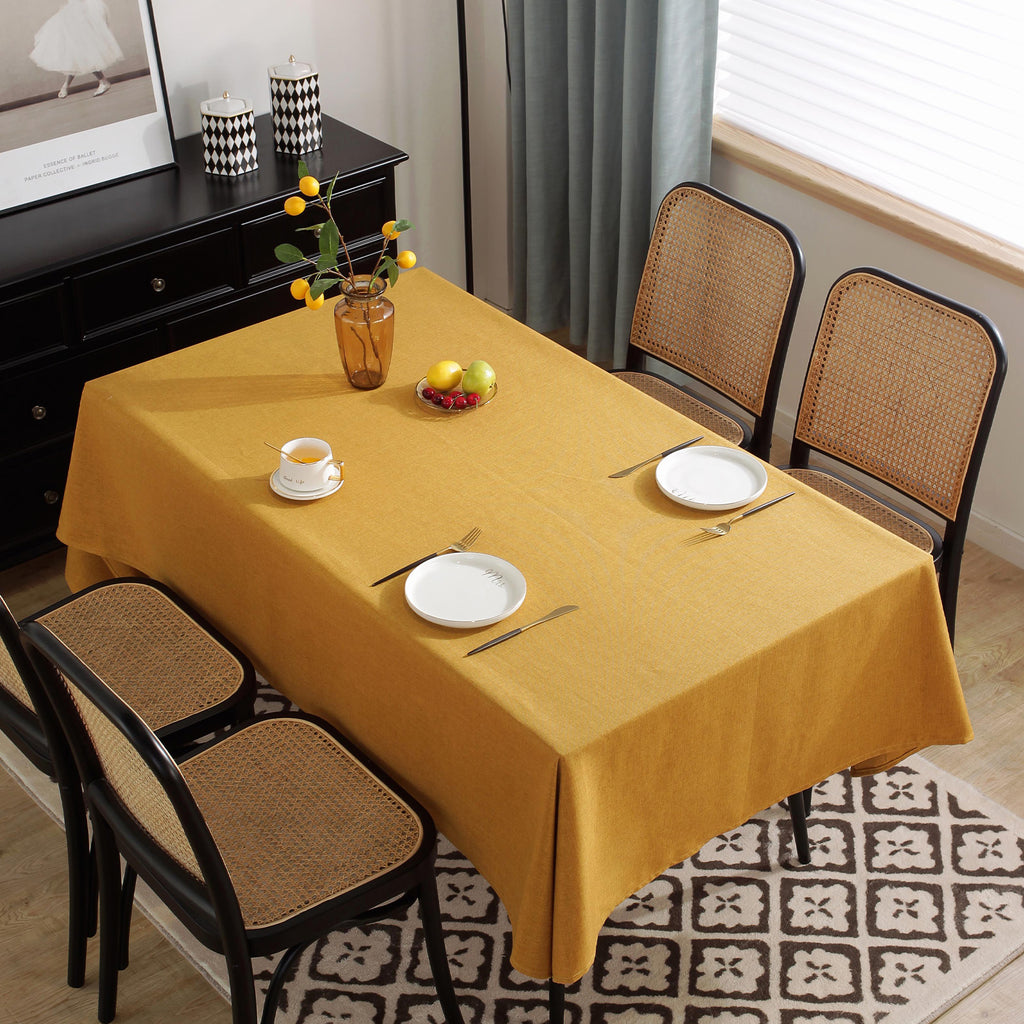Solid Color Linen-Like Waterproof Tablecloth for Dining Table, Coffee Table & TV Stand – Oil-Proof, Wrinkle-Resistant, Yellow