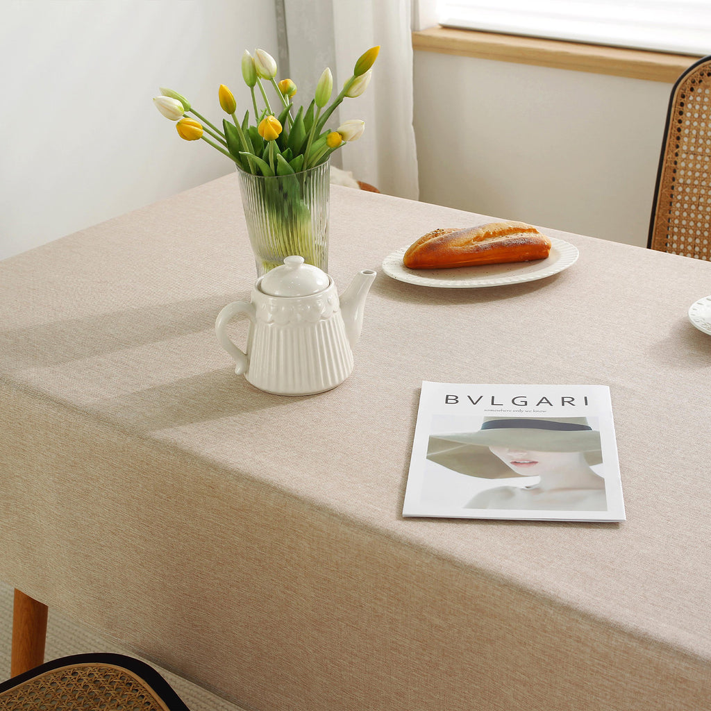 Solid Color Linen-Like Waterproof Tablecloth for Dining Table, Coffee Table & TV Stand – Oil-Proof, Wrinkle-Resistant, Beige