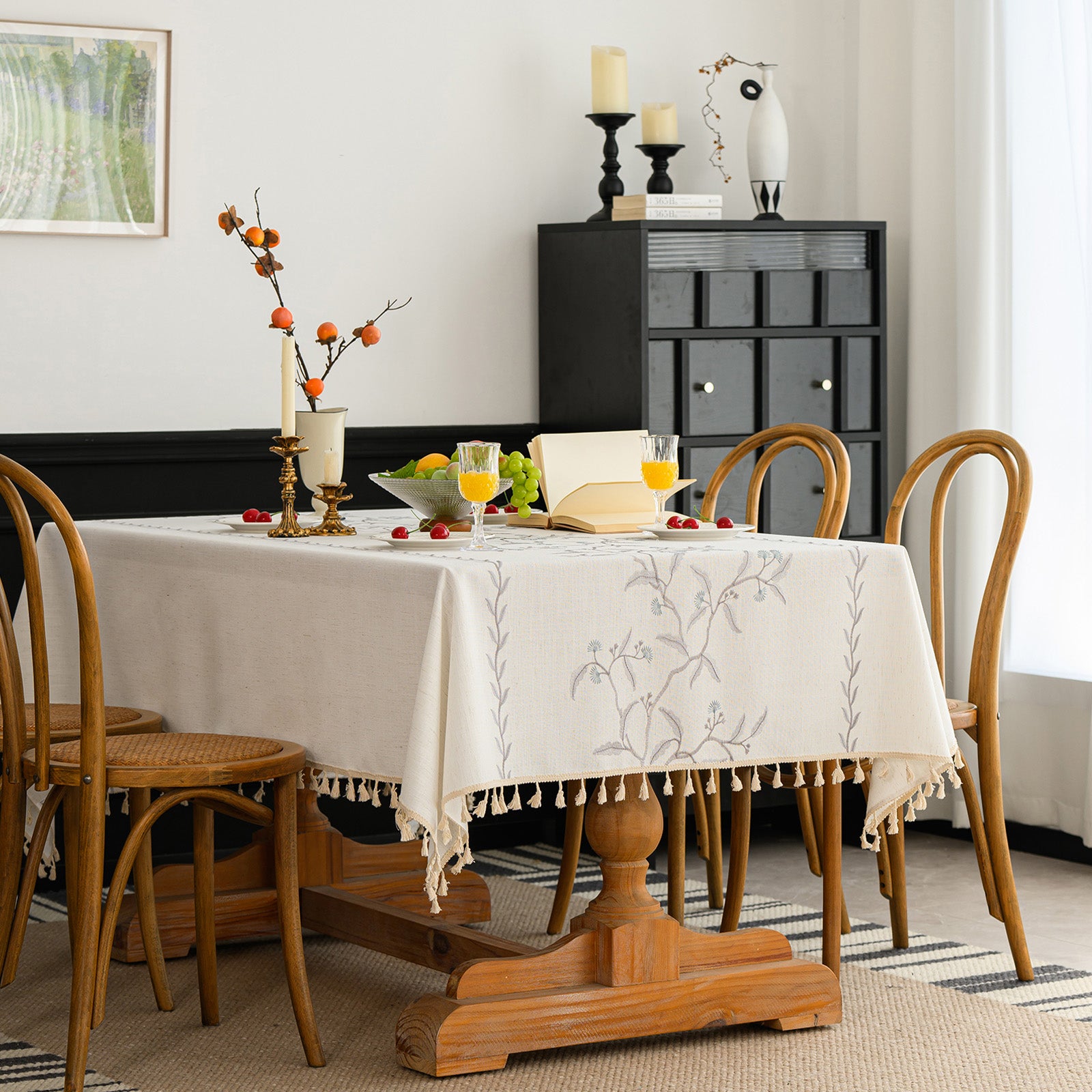 Linen-Like Waterproof Tablecloth with Spruce Tree Pattern — Breathable & Minimalist Design for Home Use, Fits Square, Round & Rectangular Tables