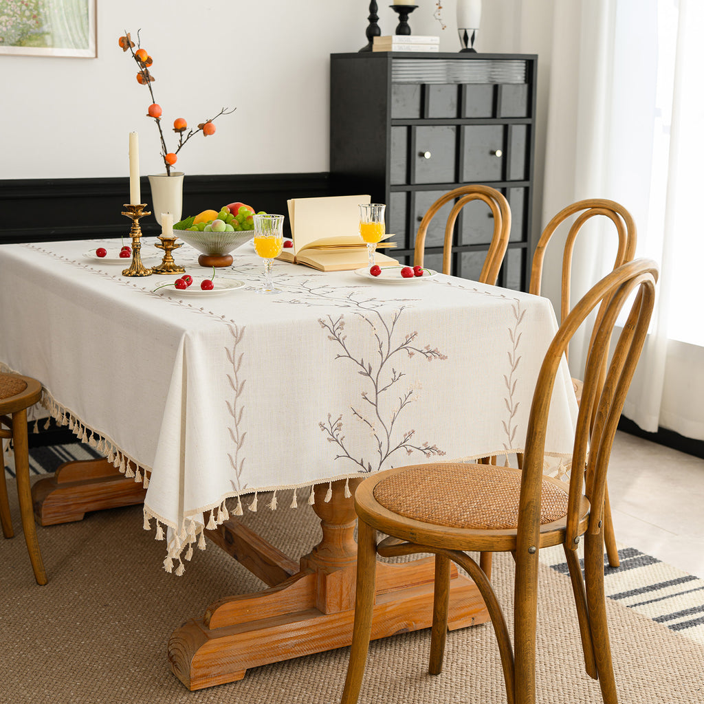 Linen-Like Waterproof Tablecloth with Lavender Pattern — Breathable & Minimalist Design for Home Use, Fits Square, Round & Rectangular Tables