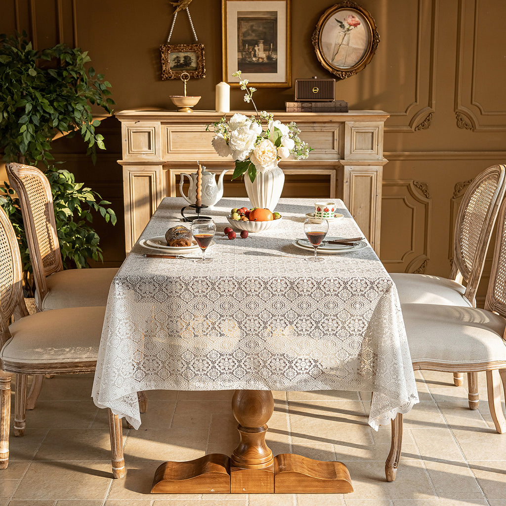 White Lace French Countryside Coffee Table Cloth — TV Stand Cover, Dresser Cover, Shoe Cabinet Cover, Dessert Tablecloth for Party Wedding Daily Home