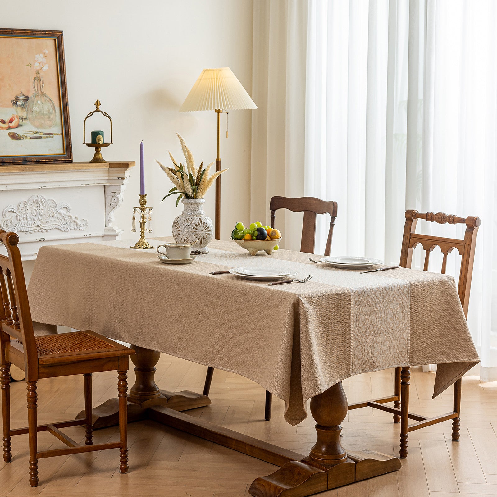 Oil Proof Waterproof Tablecloth, Thick Linen Feel Table Cover, Modern Simple Stain Resistant Kitchen Table Mat for Dining & Coffee Table