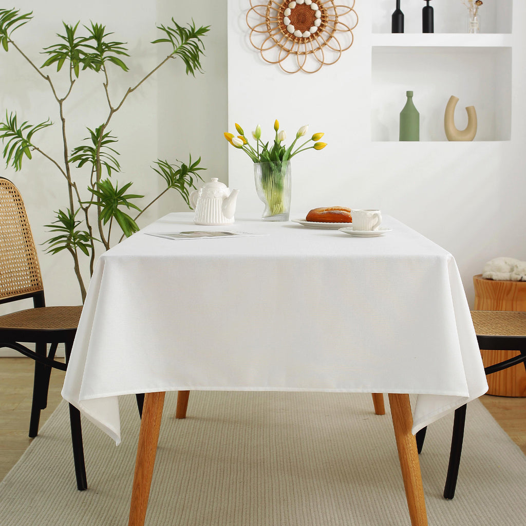 Solid Color Linen-Like Waterproof Tablecloth for Dining Table, Coffee Table & TV Stand – Oil-Proof, Wrinkle-Resistant, White
