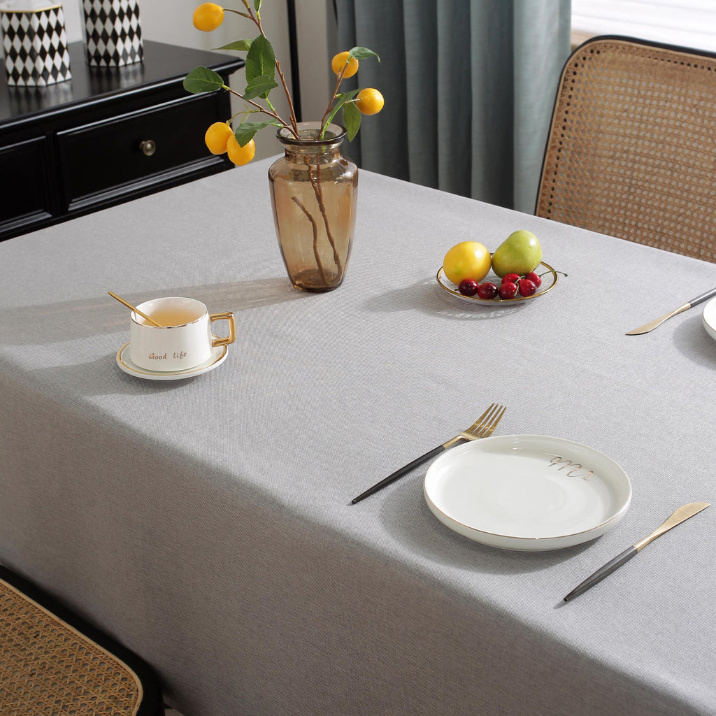 Solid Color Linen-Like Waterproof Tablecloth for Dining Table, Coffee Table & TV Stand – Oil-Proof, Wrinkle-Resistant, Gray