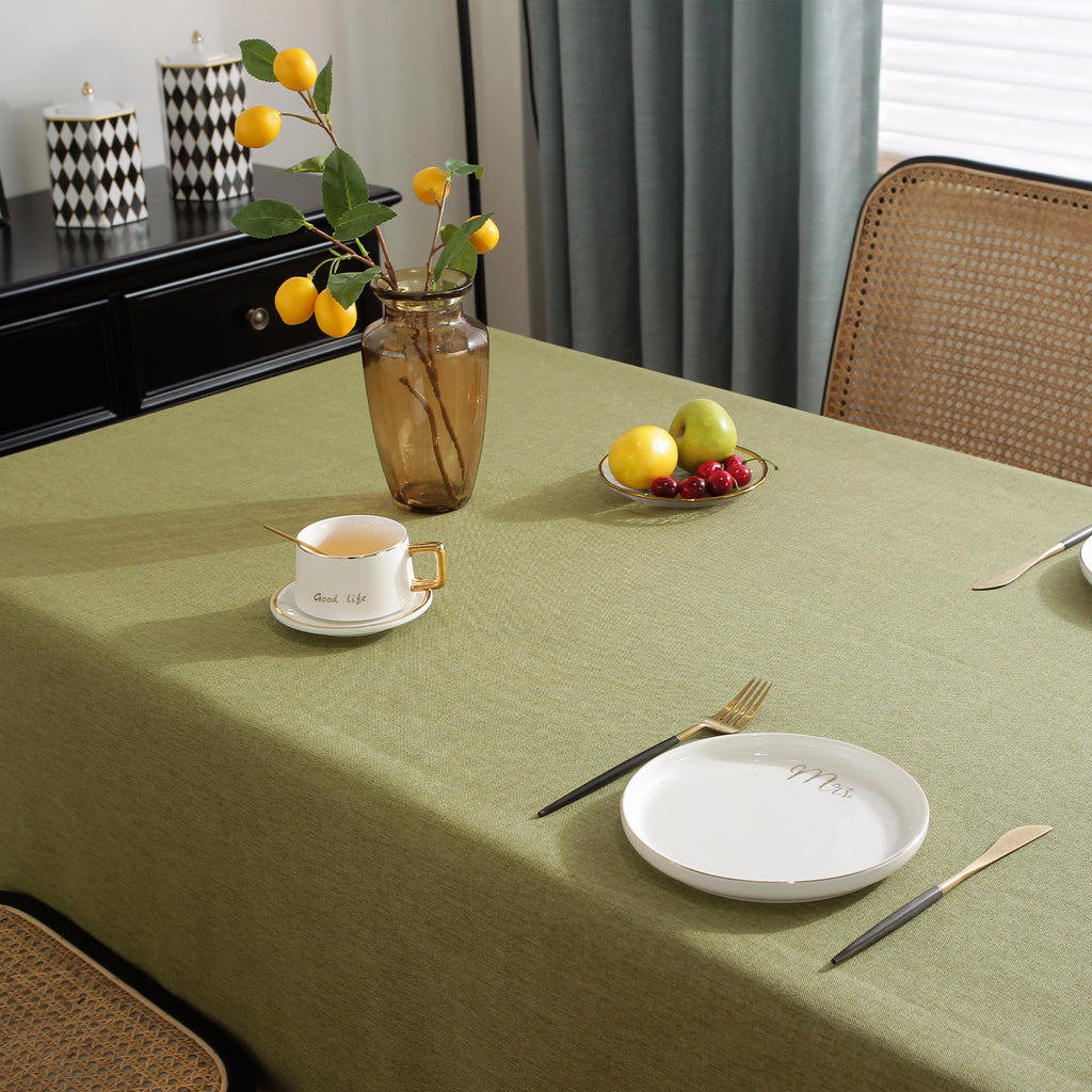 Solid Color Linen-Like Waterproof Tablecloth for Dining Table, Coffee Table & TV Stand – Oil-Proof, Wrinkle-Resistant, Green