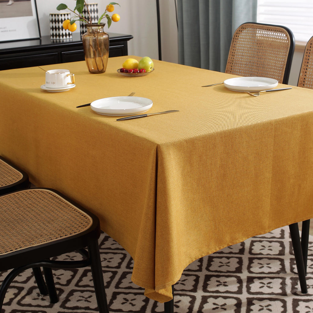 Solid Color Linen-Like Waterproof Tablecloth for Dining Table, Coffee Table & TV Stand – Oil-Proof, Wrinkle-Resistant, Yellow