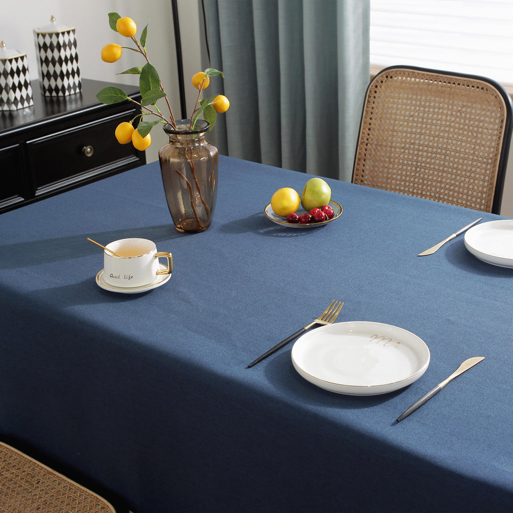 Solid Color Linen-Like Waterproof Tablecloth for Dining Table, Coffee Table & TV Stand – Oil-Proof, Wrinkle-Resistant, Blue