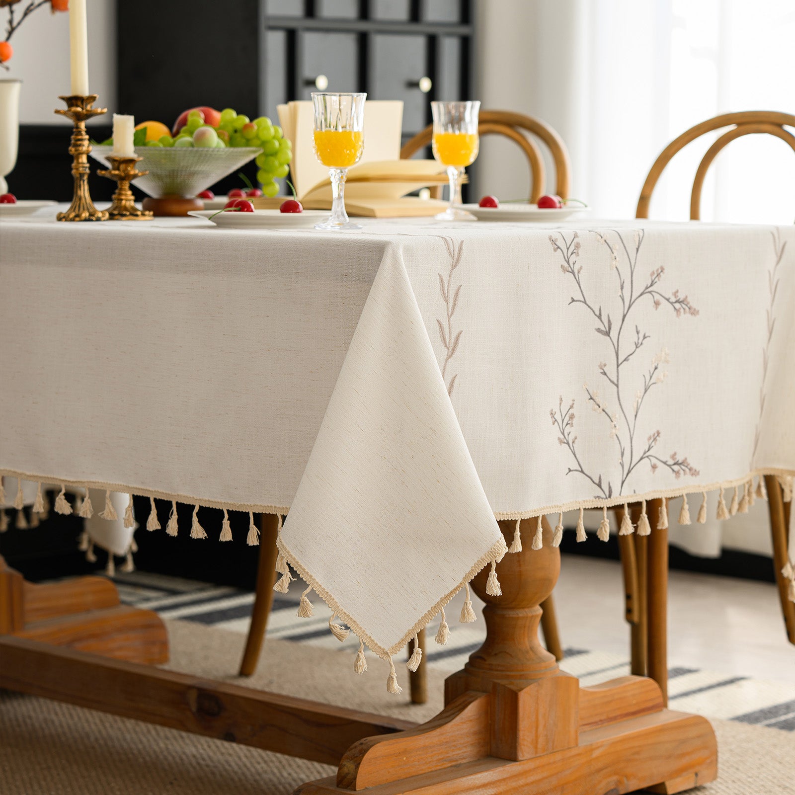 Linen-Like Waterproof Tablecloth with Lavender Pattern — Breathable & Minimalist Design for Home Use, Fits Square, Round & Rectangular Tables