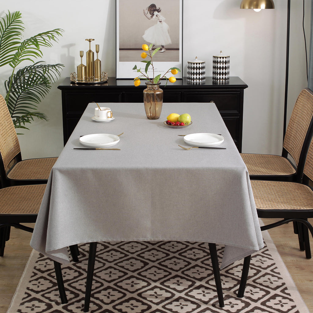 Solid Color Linen-Like Waterproof Tablecloth for Dining Table, Coffee Table & TV Stand – Oil-Proof, Wrinkle-Resistant, Gray