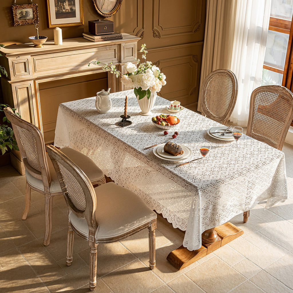 White Lace French Countryside Coffee Table Cloth — TV Stand Cover, Dresser Cover, Shoe Cabinet Cover, Dessert Tablecloth for Party Wedding Daily Home