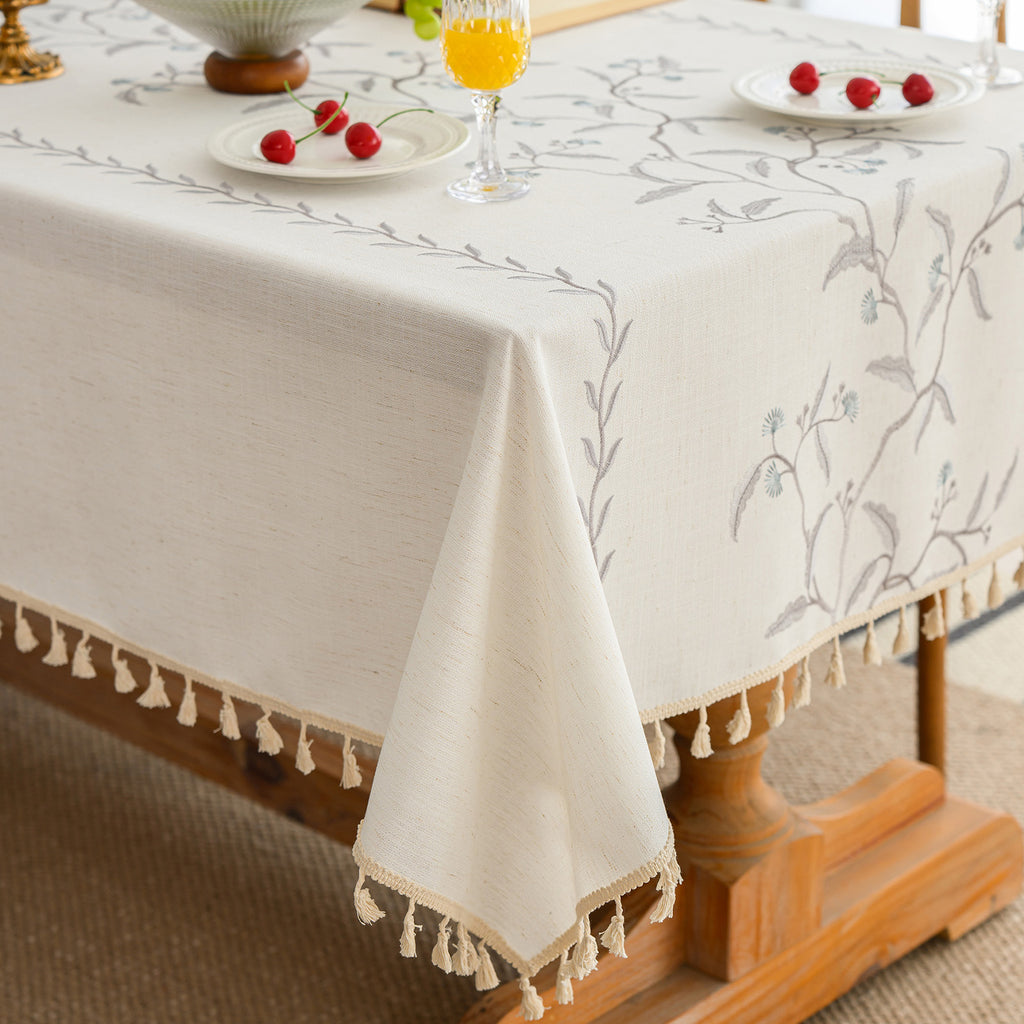 Linen-Like Waterproof Tablecloth with Spruce Tree Pattern — Breathable & Minimalist Design for Home Use, Fits Square, Round & Rectangular Tables