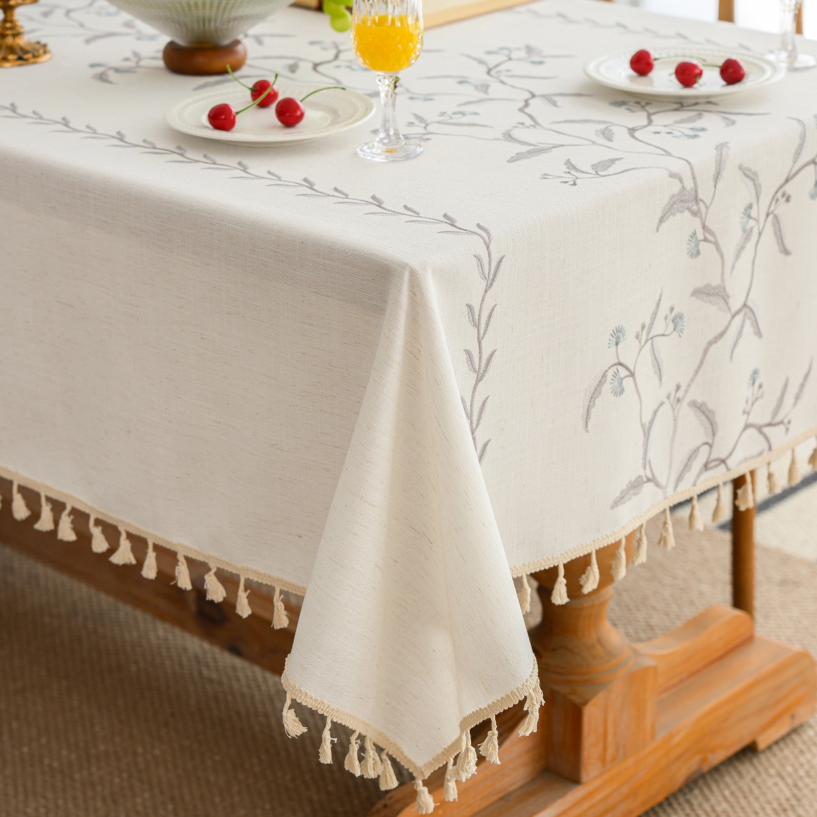 Linen-Like Waterproof Tablecloth with Spruce Tree Pattern — Breathable & Minimalist Design for Home Use, Fits Square, Round & Rectangular Tables