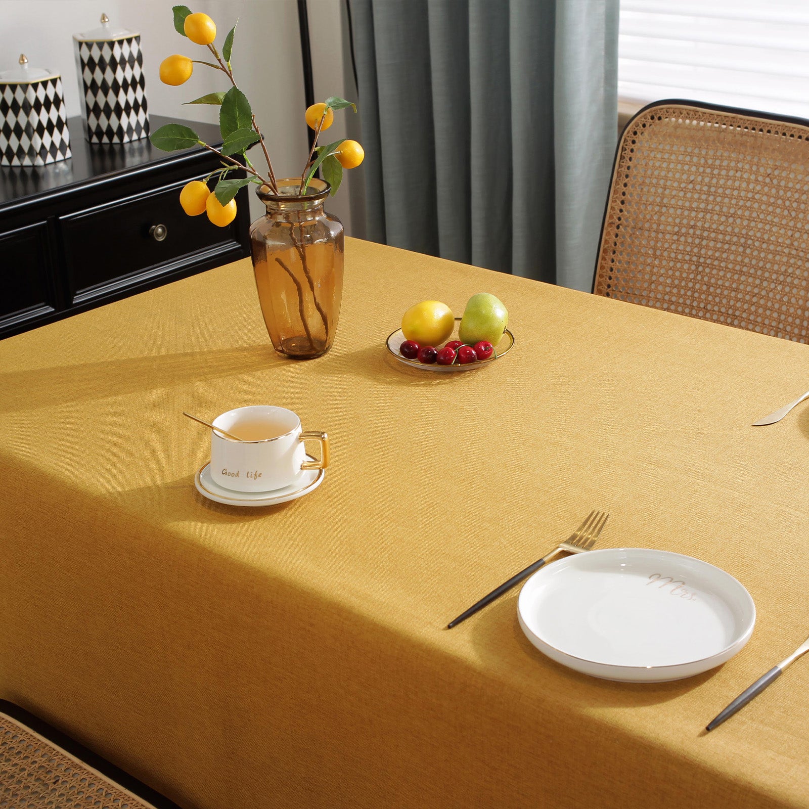Solid Color Linen-Like Waterproof Tablecloth for Dining Table, Coffee Table & TV Stand – Oil-Proof, Wrinkle-Resistant, Yellow