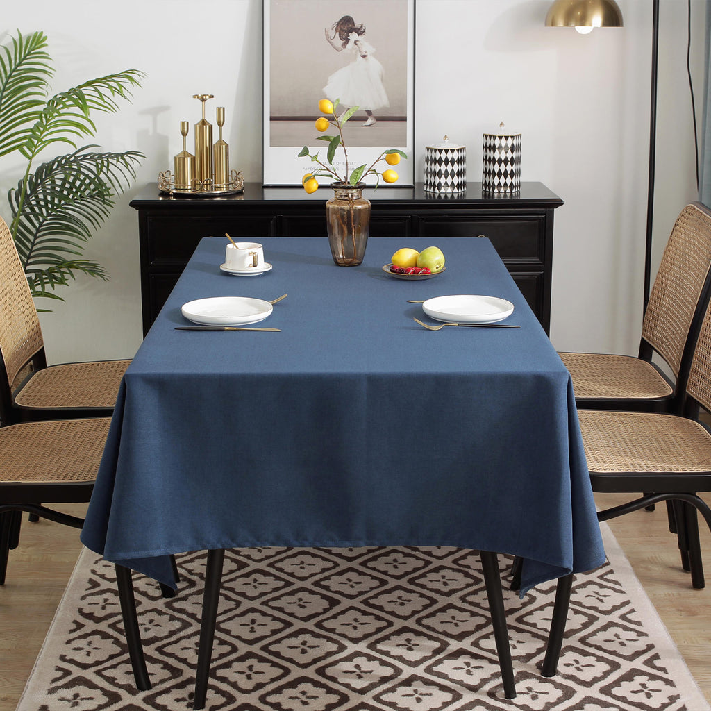 Solid Color Linen-Like Waterproof Tablecloth for Dining Table, Coffee Table & TV Stand – Oil-Proof, Wrinkle-Resistant, Blue