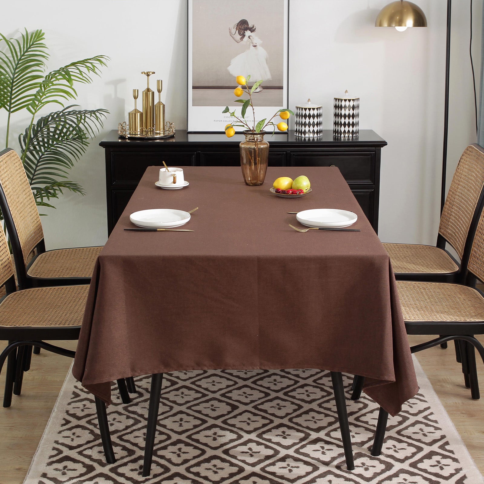 Solid Color Linen-Like Waterproof Tablecloth for Dining Table, Coffee Table & TV Stand – Oil-Proof, Wrinkle-Resistant, Brown