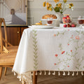 Linen-Like Waterproof Tablecloth with Hollyhock Pattern — Breathable & Minimalist Design for Home Use, Fits Square, Round & Rectangular Tables