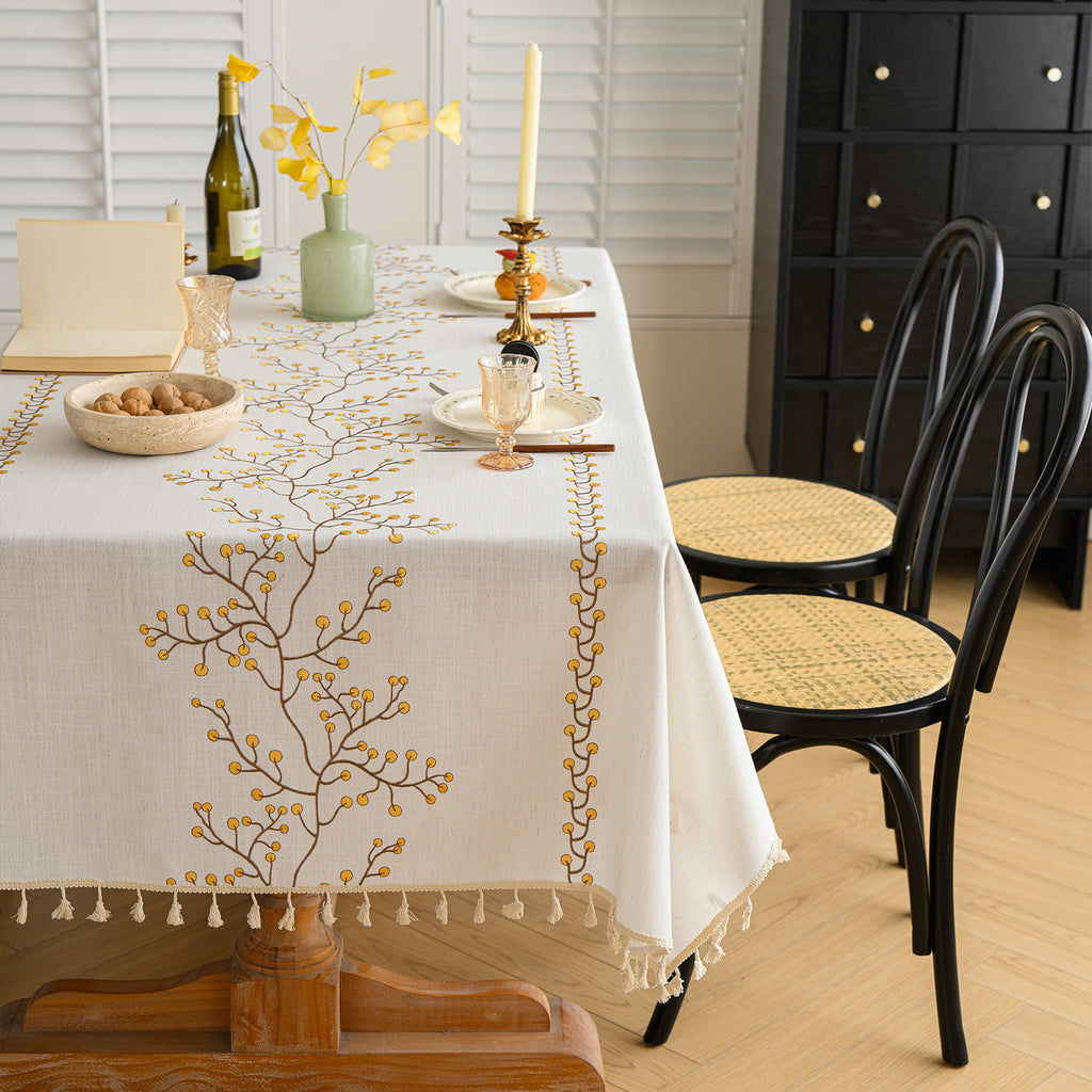 Linen-Like Waterproof Tablecloth with Berry Pattern — Breathable & Minimalist Design for Home Use, Fits Square, Round & Rectangular Tables