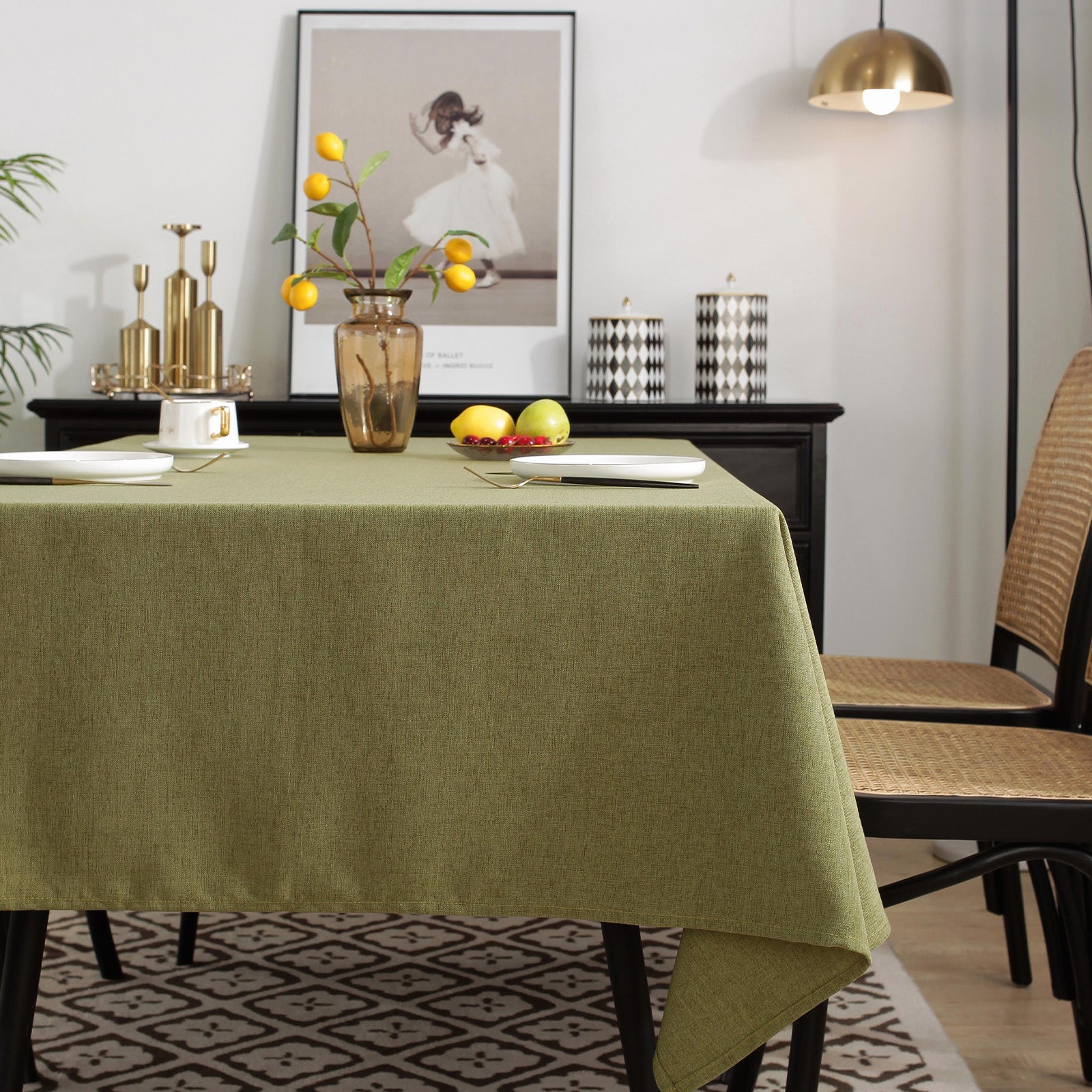 Solid Color Linen-Like Waterproof Tablecloth for Dining Table, Coffee Table & TV Stand – Oil-Proof, Wrinkle-Resistant, Green