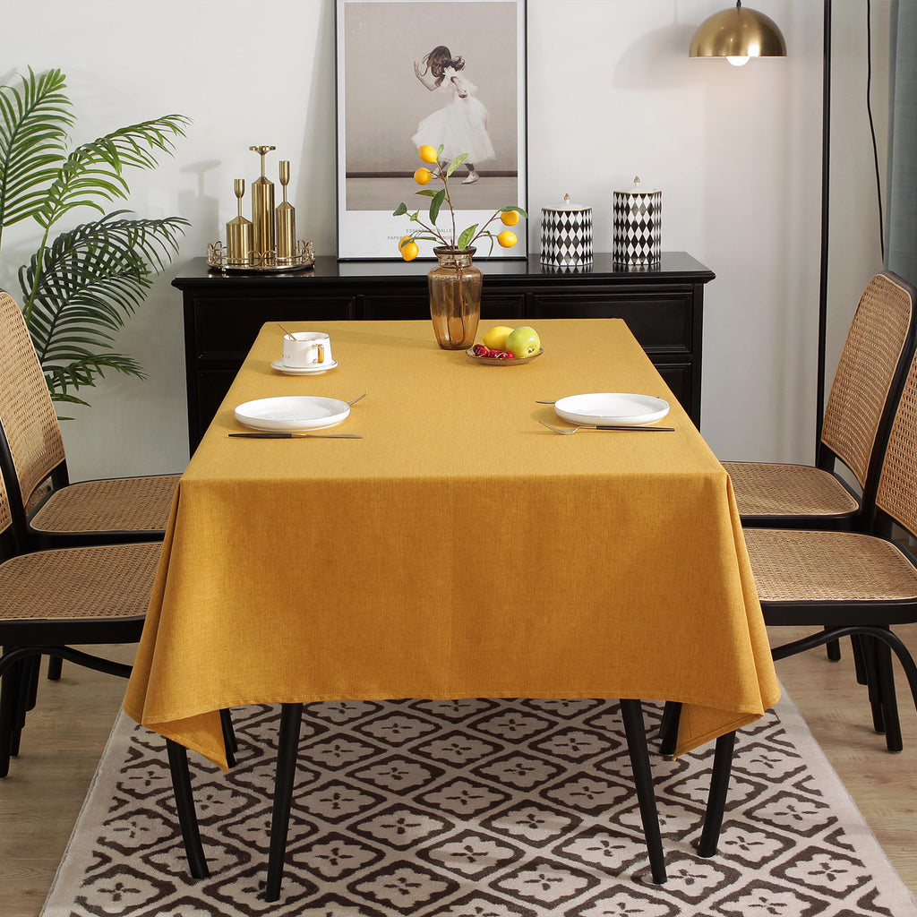 Solid Color Linen-Like Waterproof Tablecloth for Dining Table, Coffee Table & TV Stand – Oil-Proof, Wrinkle-Resistant, Yellow