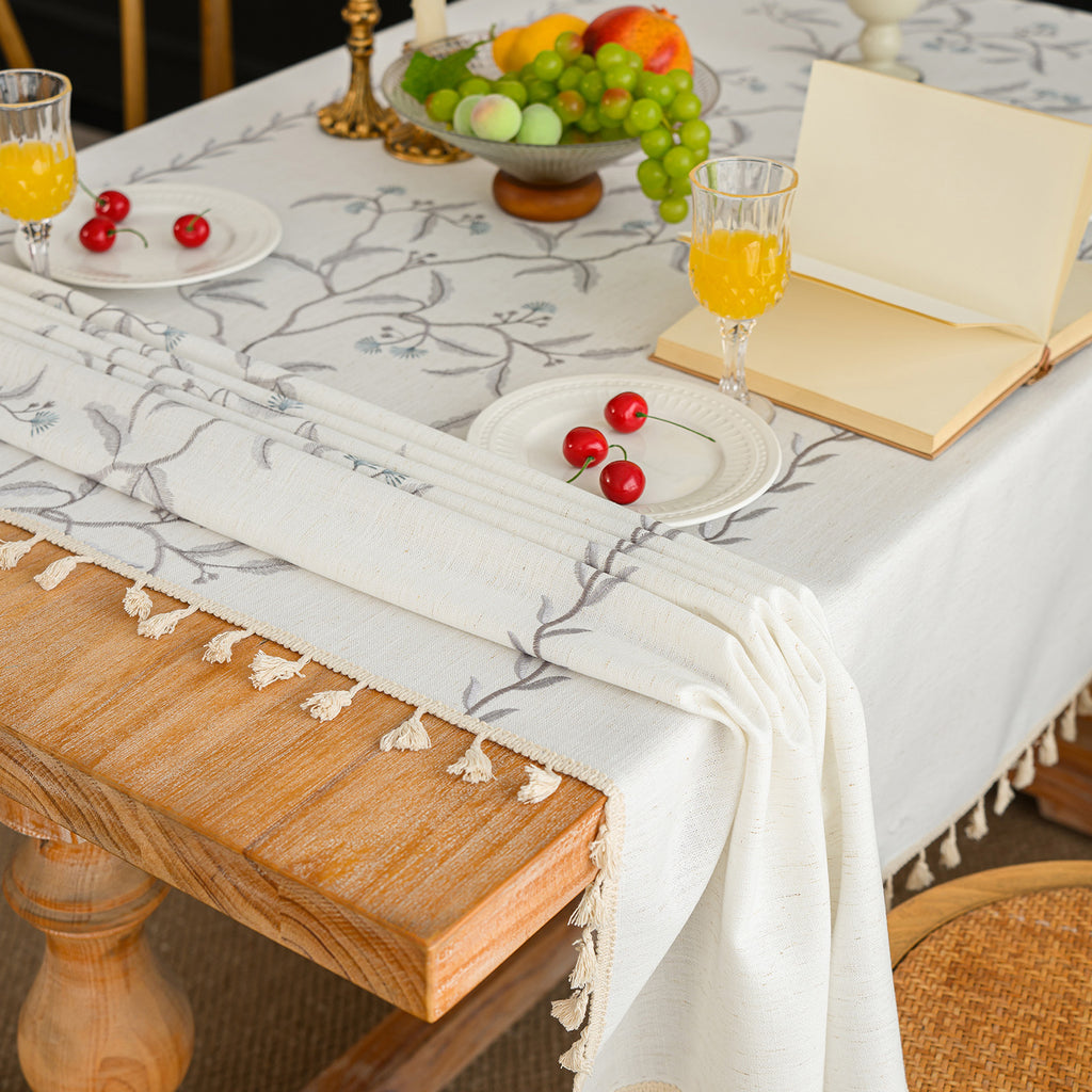 Linen-Like Waterproof Tablecloth with Spruce Tree Pattern — Breathable & Minimalist Design for Home Use, Fits Square, Round & Rectangular Tables