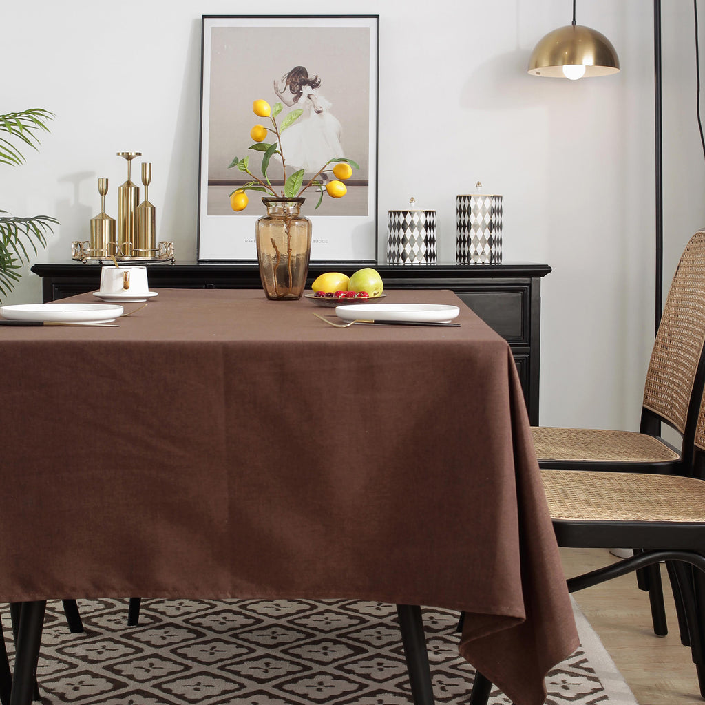 Solid Color Linen-Like Waterproof Tablecloth for Dining Table, Coffee Table & TV Stand – Oil-Proof, Wrinkle-Resistant, Brown