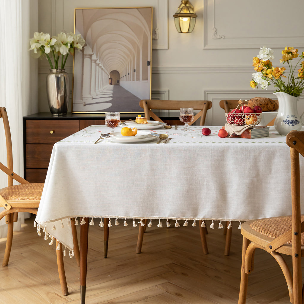 Linen-Like Waterproof Tablecloth with Hollyhock Pattern — Breathable & Minimalist Design for Home Use, Fits Square, Round & Rectangular Tables