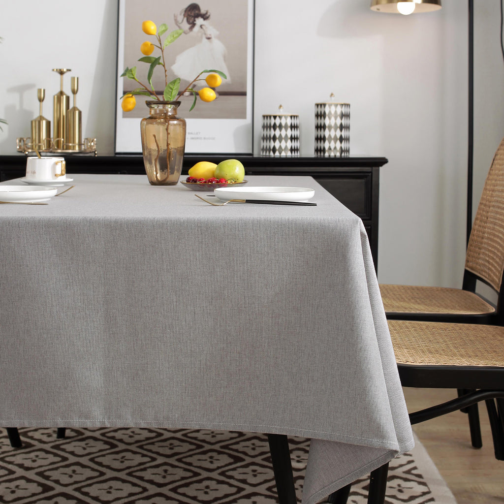 Solid Color Linen-Like Waterproof Tablecloth for Dining Table, Coffee Table & TV Stand – Oil-Proof, Wrinkle-Resistant, Gray
