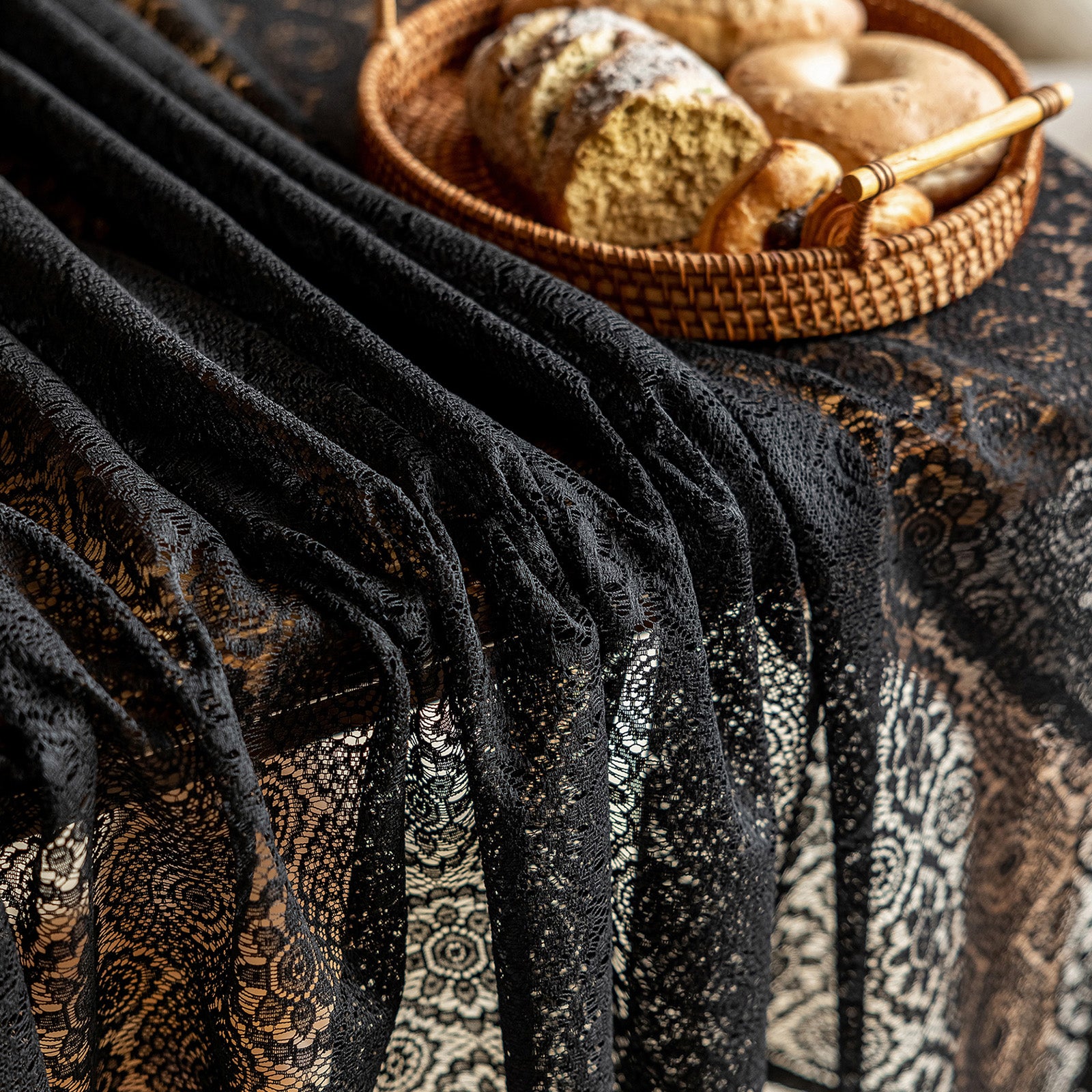 Black Lace French Countryside Coffee Table Cloth — TV Stand Cover, Dresser Cover, Shoe Cabinet Cover, Dessert Tablecloth for Party Wedding Daily Home