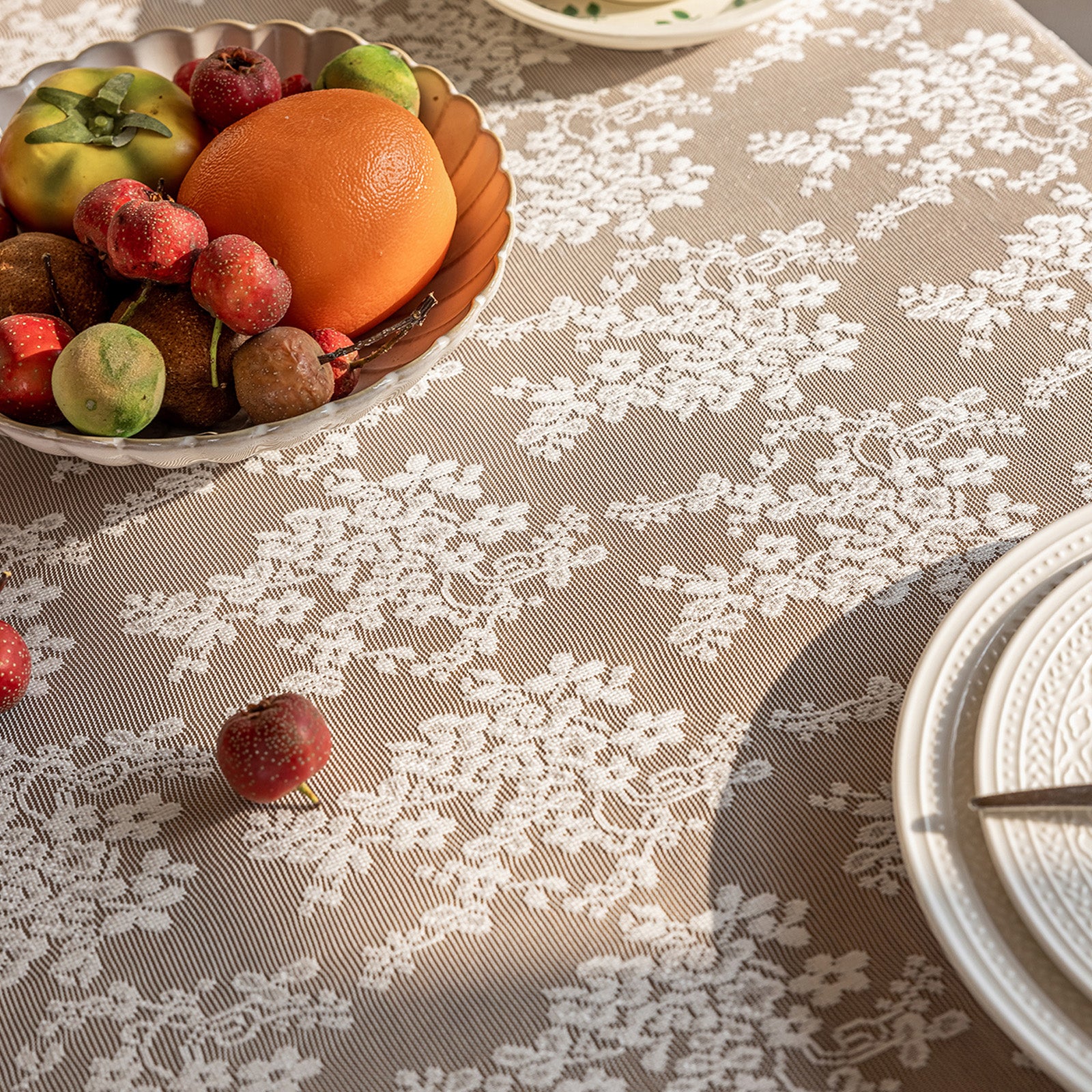 White Lace Vintage French Countryside Table Cloth — Versatile Cover for Coffee Table, TV Stand, Dresser, Shoe Cabinet, Dessert Table for Party, Wedding & Daily Home