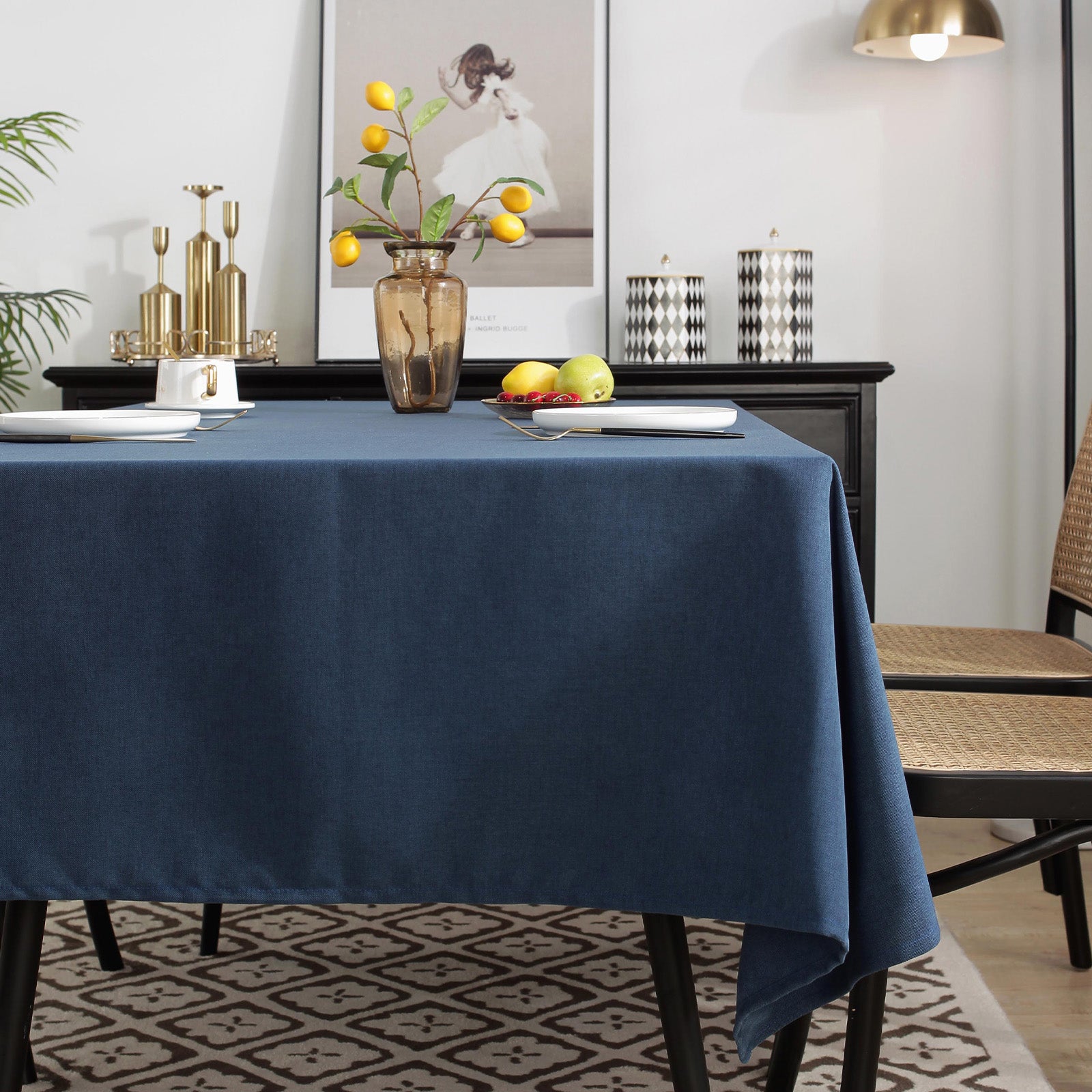 Solid Color Linen-Like Waterproof Tablecloth for Dining Table, Coffee Table & TV Stand – Oil-Proof, Wrinkle-Resistant, Blue