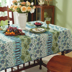 Spring Tree Pattern Cotton-Linen Style Tablecloth, with Scalloped or Straight Edge Options