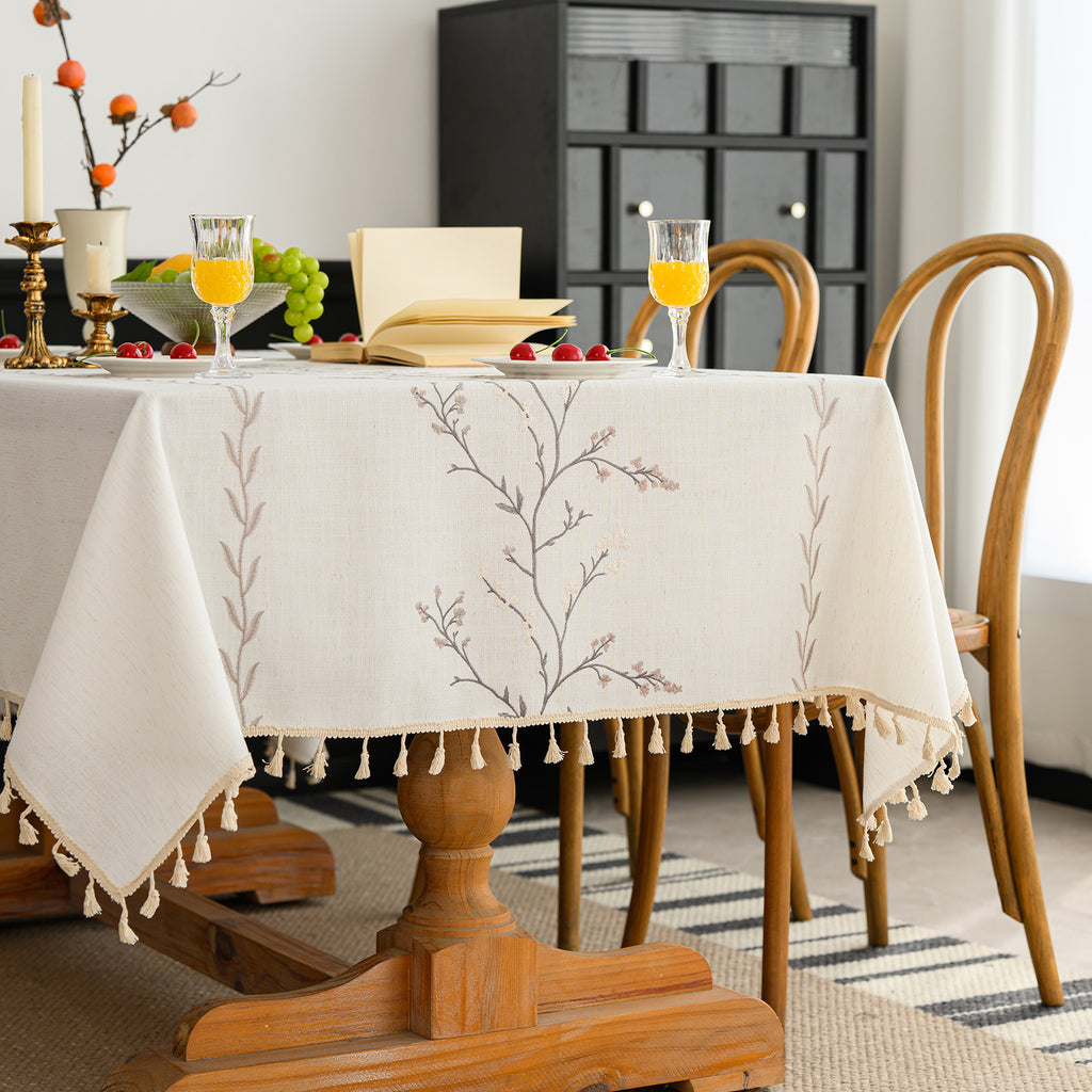 Linen-Like Waterproof Tablecloth with Lavender Pattern — Breathable & Minimalist Design for Home Use, Fits Square, Round & Rectangular Tables