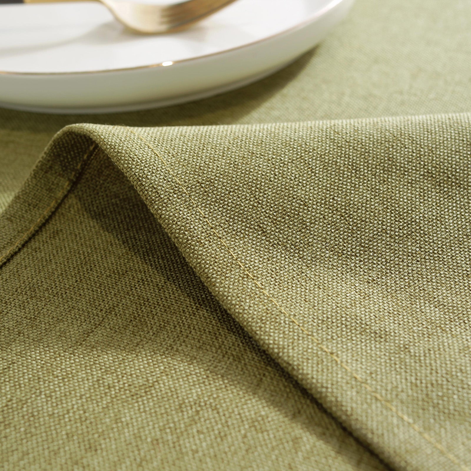 Solid Color Linen-Like Waterproof Tablecloth for Dining Table, Coffee Table & TV Stand – Oil-Proof, Wrinkle-Resistant, Green